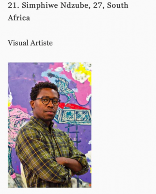 Congrats to Simphiwe Ndzube for his inclusion on Forbes Africa's list of 30 Creatives Under 30!